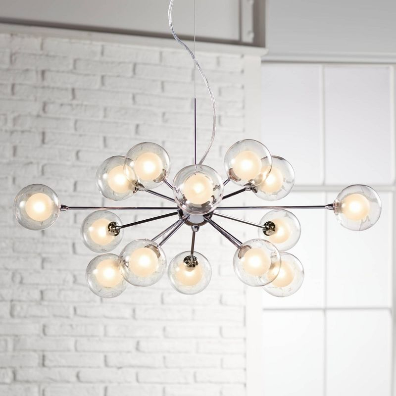 Possini Euro Design Spheres Chrome Chandelier 30" Wide Mid Century Modern Sputnik Glass Shade 15-Light Fixture for Dining Room House Kitchen Island