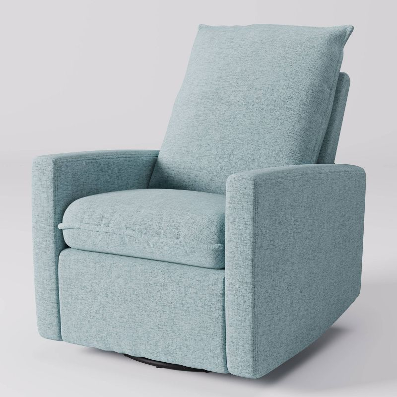 CorLiving Caillie Recliner Chair Light Blue: Upholstered Glider, 360 Swivel, Manual Recline