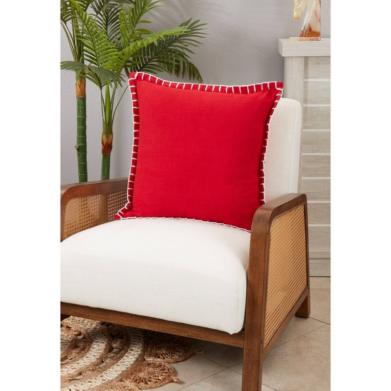 20"x20" Oversize Minimalist Chic Chunky Whip Stitch Square Throw Pillow Cover Red - Saro Lifestyle: Cotton, Zipper Closure, Machine Washable