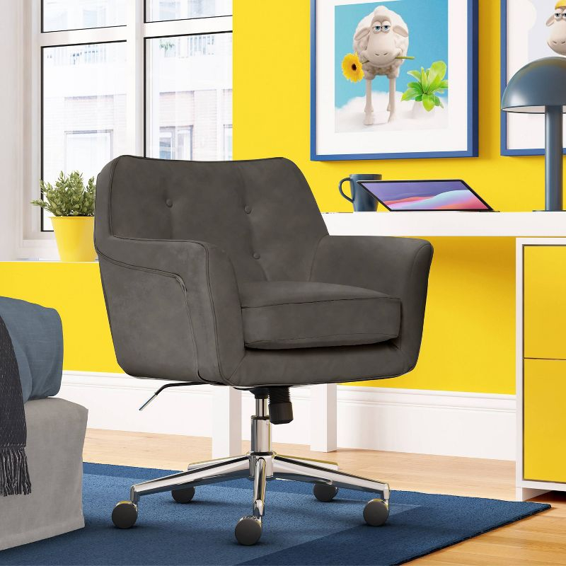 Style Ashland Home Office Chair Gathering Gray - Serta: Mid-Century, Tufted, Computer Chair