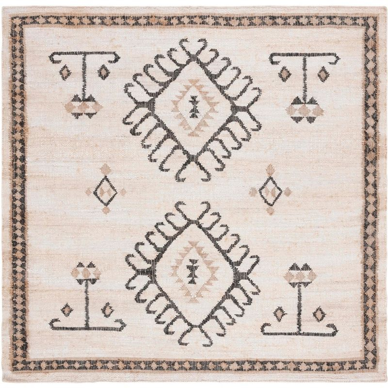 Kilim KLM762 Flat Weave Accent Rug - Ivory/Black - 3'x3' - Safavieh