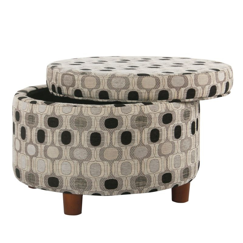 Round Storage Ottoman Black Geo - HomePop: Upholstered Medallion Pattern, Plywood & Hardwood Frame, 250 lbs Capacity