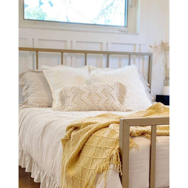 13"x20" Oversize Studio Chevron Macrame Lumbar Throw Pillow Cover with Fringes Neutral - Lush Décor: Cotton Weave, Zipper Closure