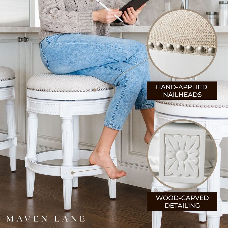 Maven Lane Pullman 31 Inch Tall Backless Alabaster White Finish Bar Height Upholstered Barstool with Cream Fabric Cushion Seat, Set of 3