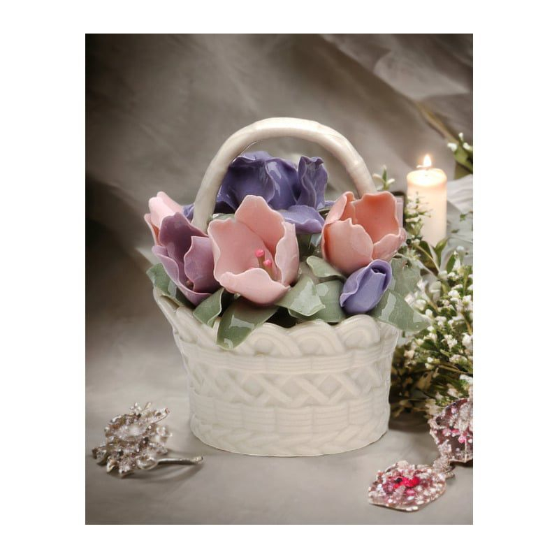 Kevins Gift Shoppe Ceramic Iris Flower Basket Figurine