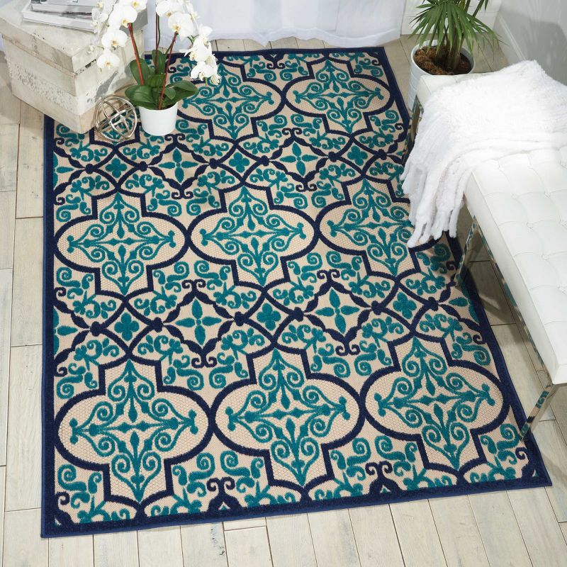 Nourison Aloha Moroccan Trellis Flatweave High-Low Indoor Outdoor Area Rug Navy 7'10" x 10'6"