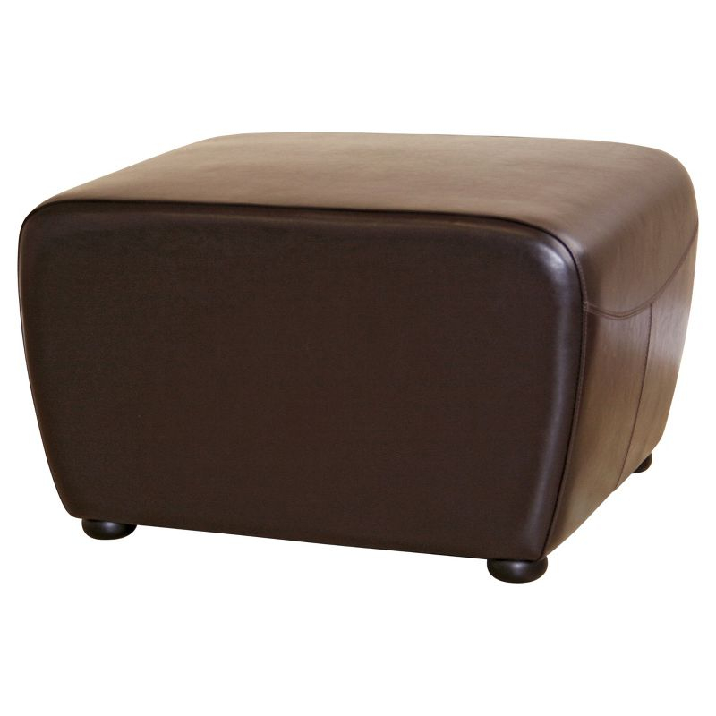 Full Leather Ottoman with Rounded Sides Dark Brown - Baxton Studio: Faux Upholstered, Wood Frame, No Assembly Required