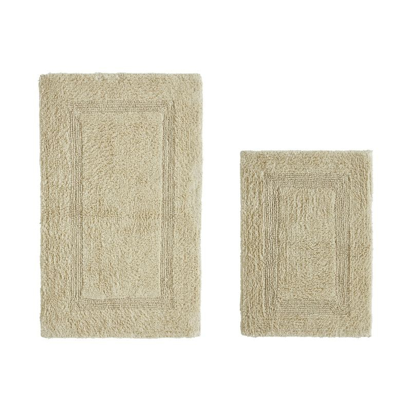 Better Trends Lux 100% Cotton Tufted Solid Reversible Bath Rug Set 2 PC (17" x 24" | 21" x 34") - Sand