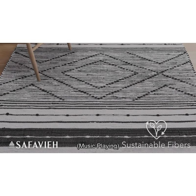 Striped Kilim STK200 Hand Woven Area Rug - Black/Ivory - 6'x6' - Safavieh.