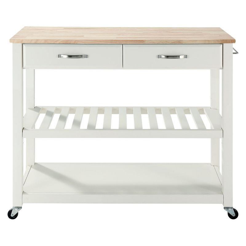 Crosley Natural Wood Top Kitchen Cart/Island with Optional Stool Storage  White : Solid Hardwood, Mobile Storage