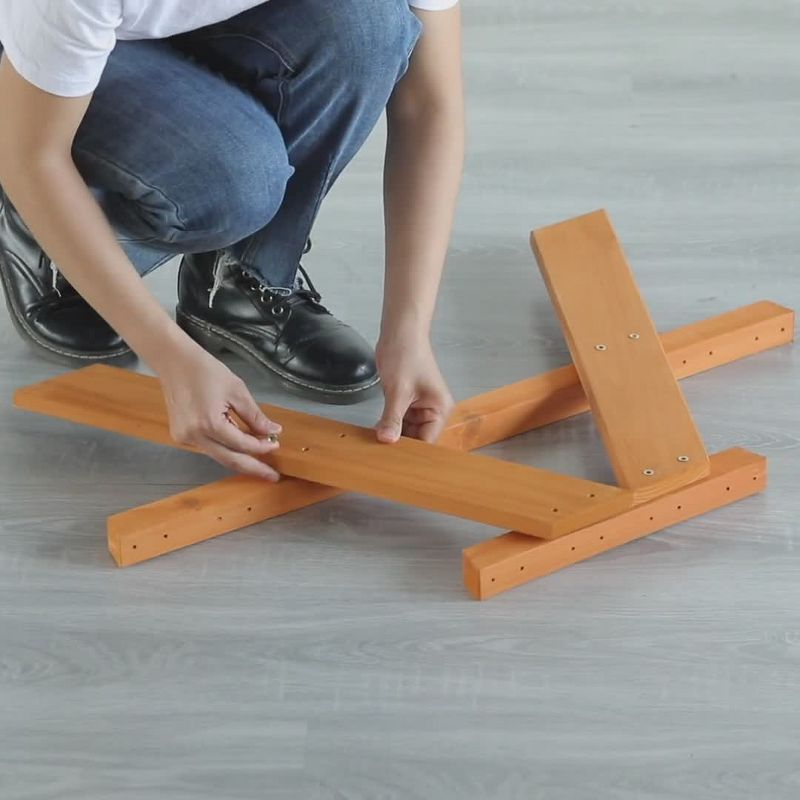 Gardenised Wooden Kids Outdoor Picnic Table for Garden and Backyard, Stained