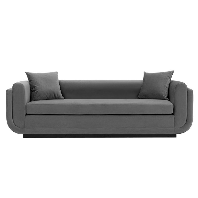 Edmonda Contemporary Velvet Upholstered Sofa with Pillows Dark Gray - Manhattan Comfort