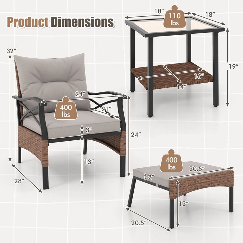 Costway 5 PCS Patio Furniture Set with 2-Tier Coffee Table & 2 Ottomans Cushions Included