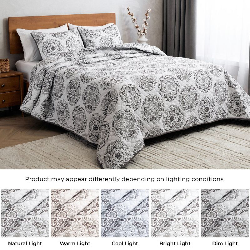 Mellanni Ultrasonic Quilted Coverlet Set, Twin, Rosette Gray, 2 Piece