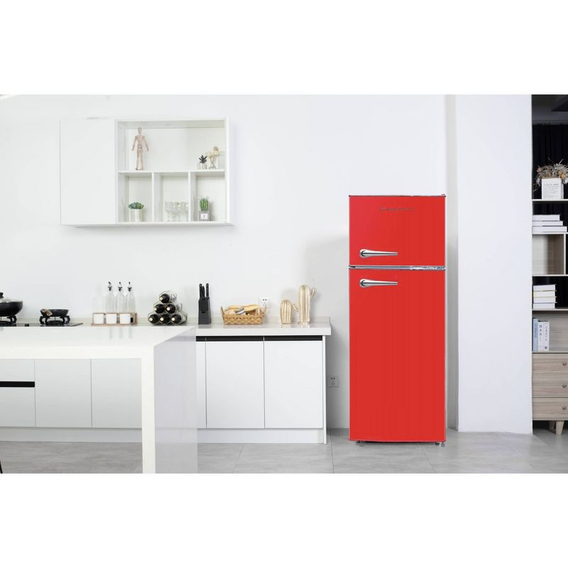 Frigidaire 7.5 cu ft Retro Freestanding Mini Refrigerator with Chrome Handle Red: ETL Listed, 2 Glass Shelves, 1-Year Warranty