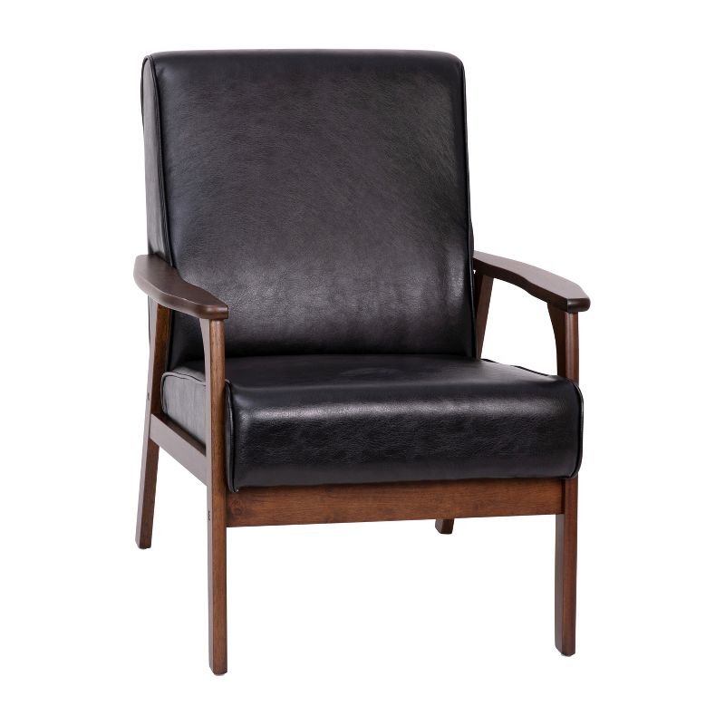 Flash Furniture Langston Commercial Grade LeatherSoft Upholstered Mid Century Modern Arm Chair with Walnut Finished Wooden Frame and Arms in Cognac