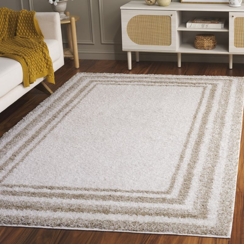 Border & Stripe Shag 200 BSP251 Machine Made Loomed Area Rug - Ivory/Beige - 5'-3" X 7'-6" - Safavieh