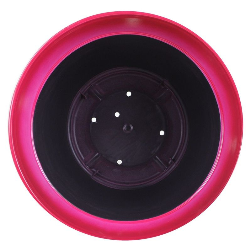 Garden Elements Indoor/Outdoor Glazed Brushed Happy Plastic Planter, Large, Bright Pink, 15"
