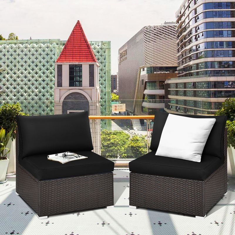 Costway 2PCS Patio Rattan Armless Sofa Sectional Furniture Conversation W/Black Cushion