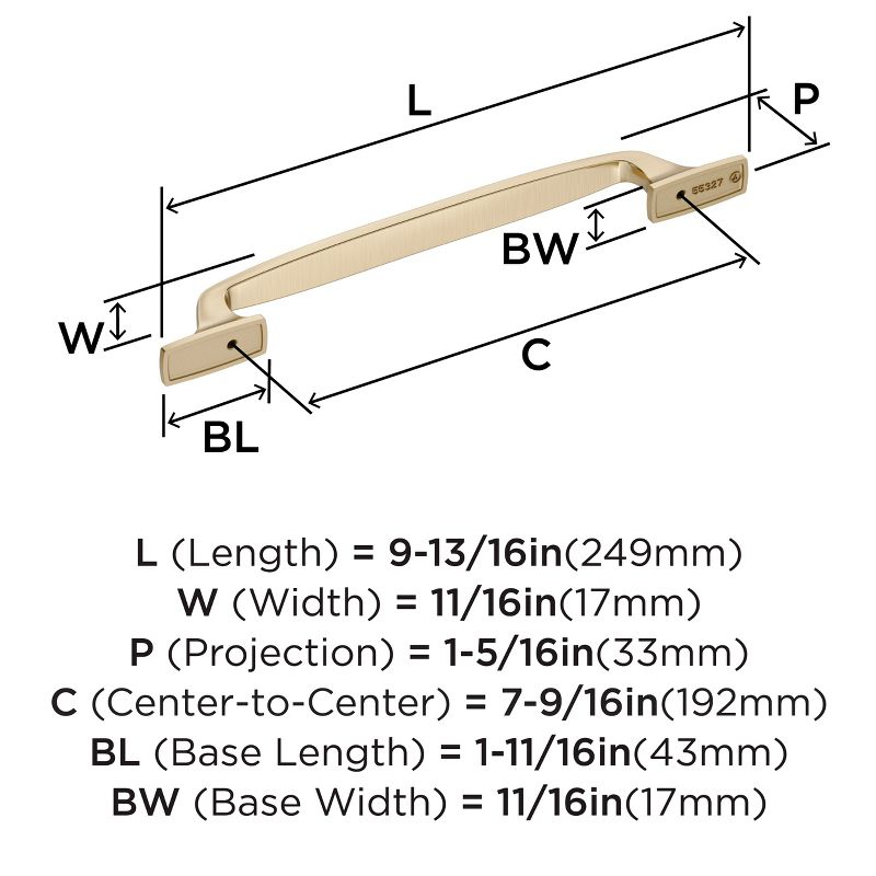 Amerock Highland Ridge 7-9/16 inch (192mm) Center-to-Center Golden Champagne Cabinet Pull