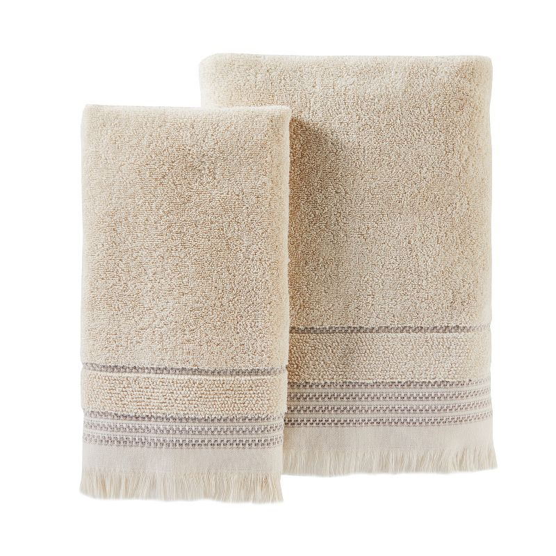 Jude Fringe Bath Towel Dark Taupe - Saturday Knight Ltd.: 100% Cotton, Midweight, Reversible, Terry Cloth
