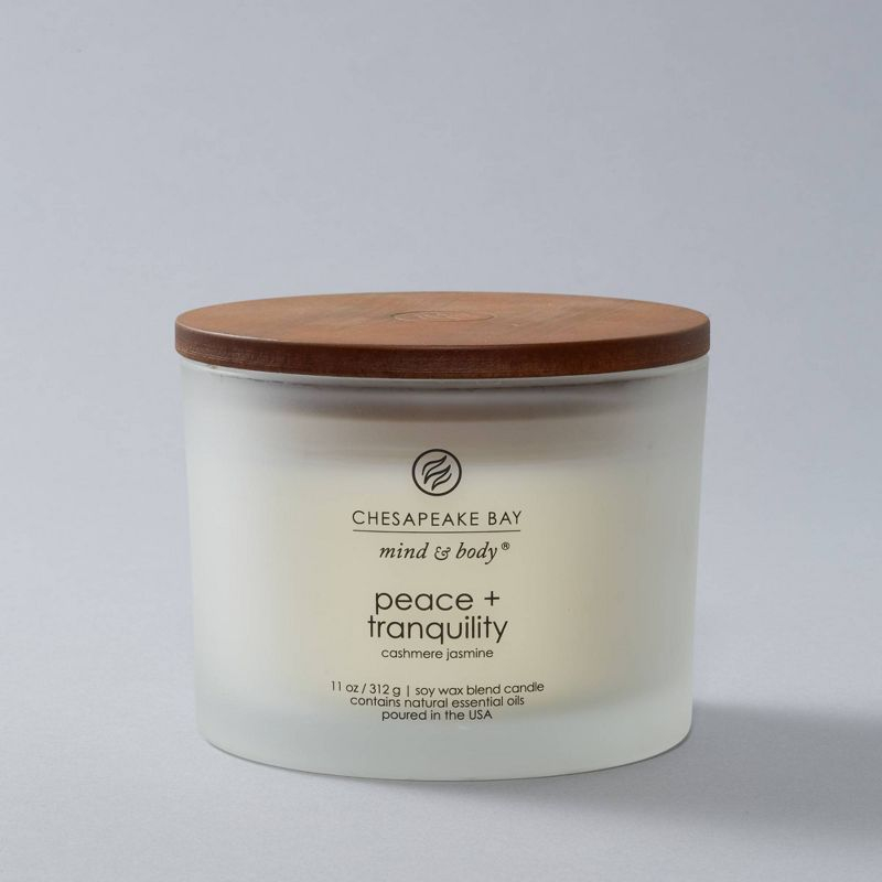3-Wick Frosted Glass Peace + Tranquility Lidded Jar Candle White 11oz - Mind & Body by Chesapeake Bay Candle: Soy Wax Blend, Essential Oils