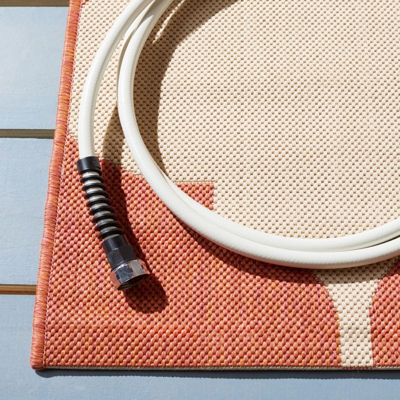 Courtyard CY6162 Power Loomed Indoor and Outdoor Area Rug - Beige/Terracotta - 5'3"x5'3" - Safavieh