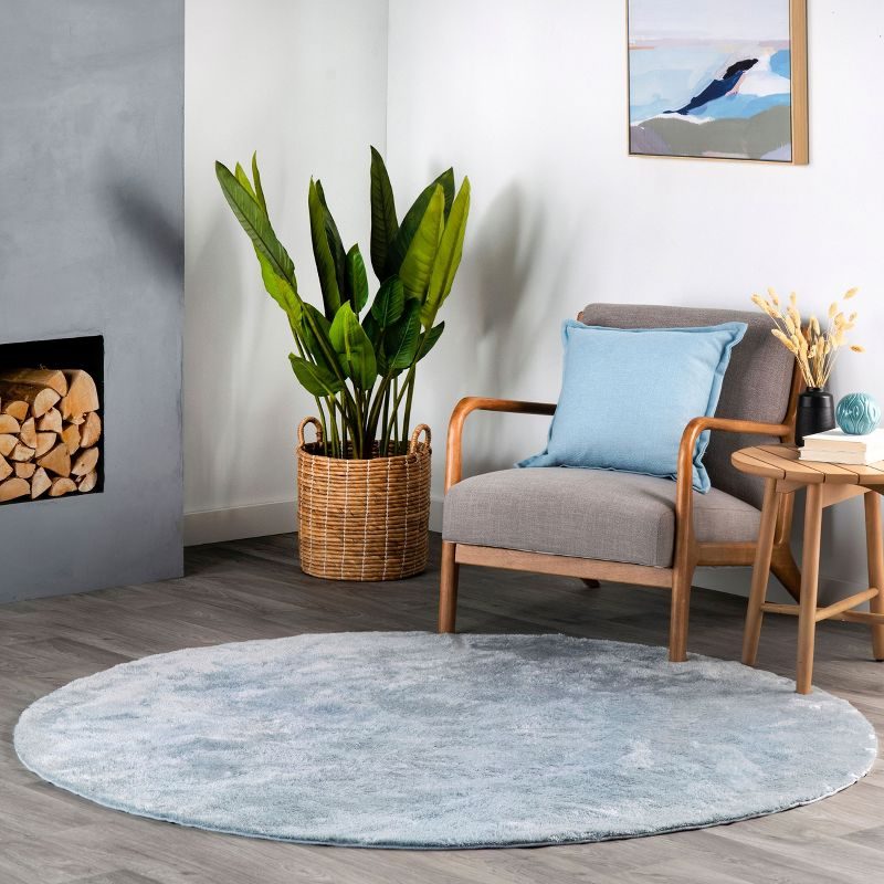 nuLOOM 6' Round Cozy Plush SuperiorWash Area Rug, Machine Washable, Non-Slip, Soft Fluffy Shag Carpet for Living Room Bedroom Nursery, Loni Light Blue