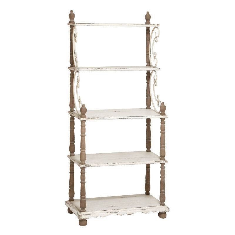 75" x 32" Farmhouse Wood Shelving Unit Off White - Olivia & May: 5-Tier Storage Bookcase