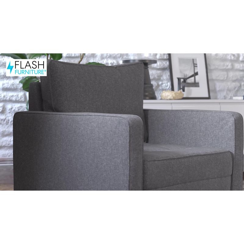 Flash Furniture Hudson Mid-Century Modern Commercial Grade Armchair with Tufted Faux Linen Upholstery & Solid Wood Legs in Dark Gray