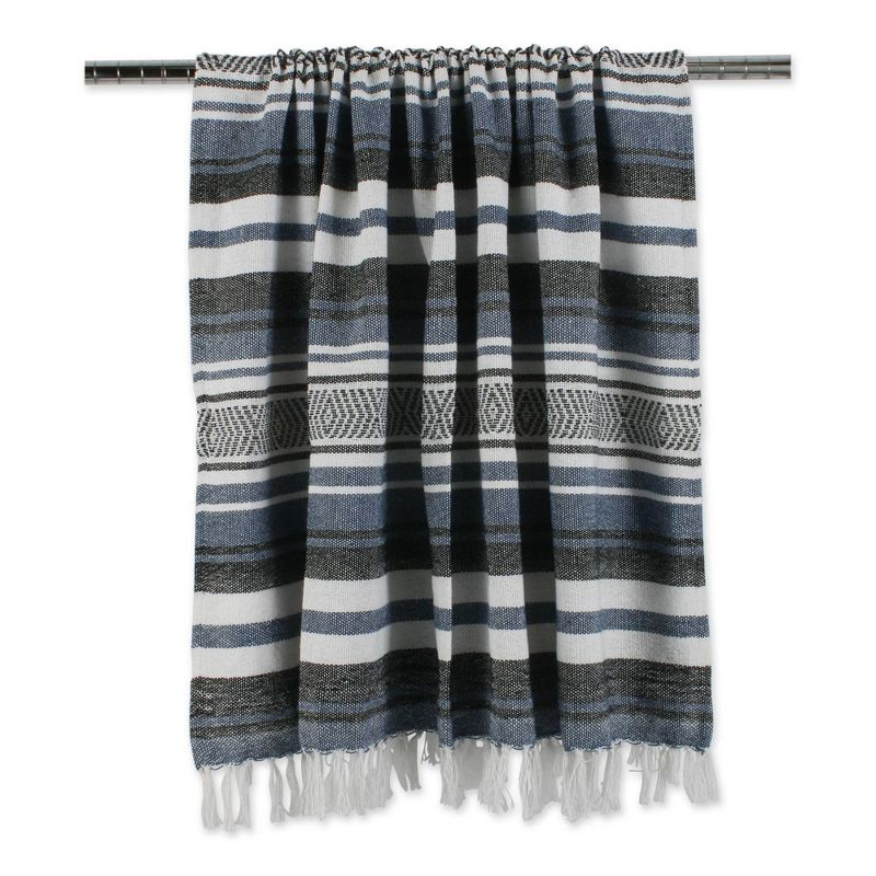 50"x60" Farmhouse Striped Throw Blanket Blue - Design Imports: Cozy Cotton, Machine Washable