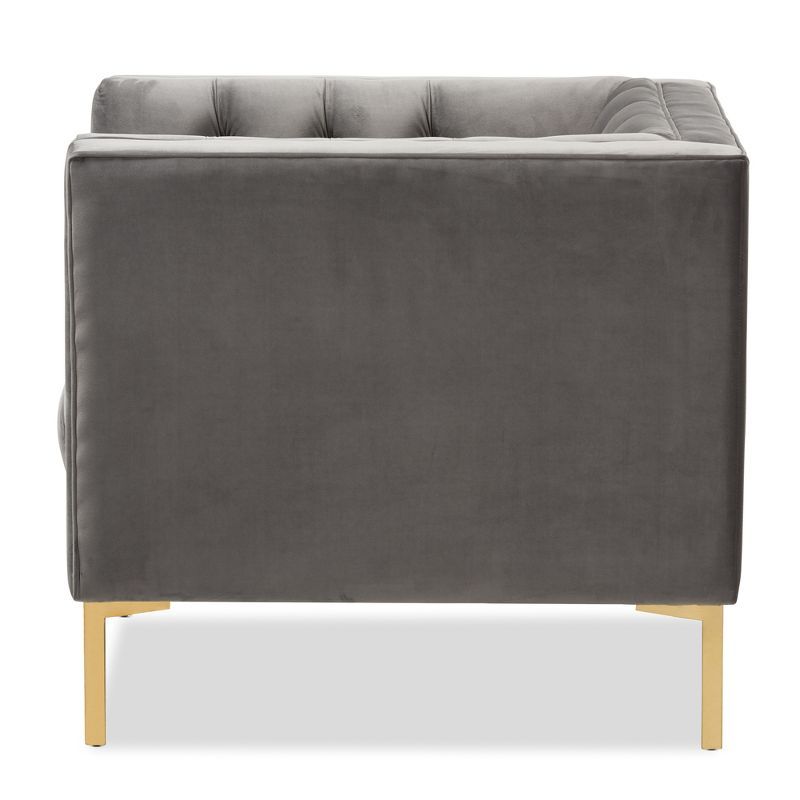 Zanetta Luxe and Glamour Velvet Upholstered Gold Finished Lounge Chair Gray - Baxton Studio