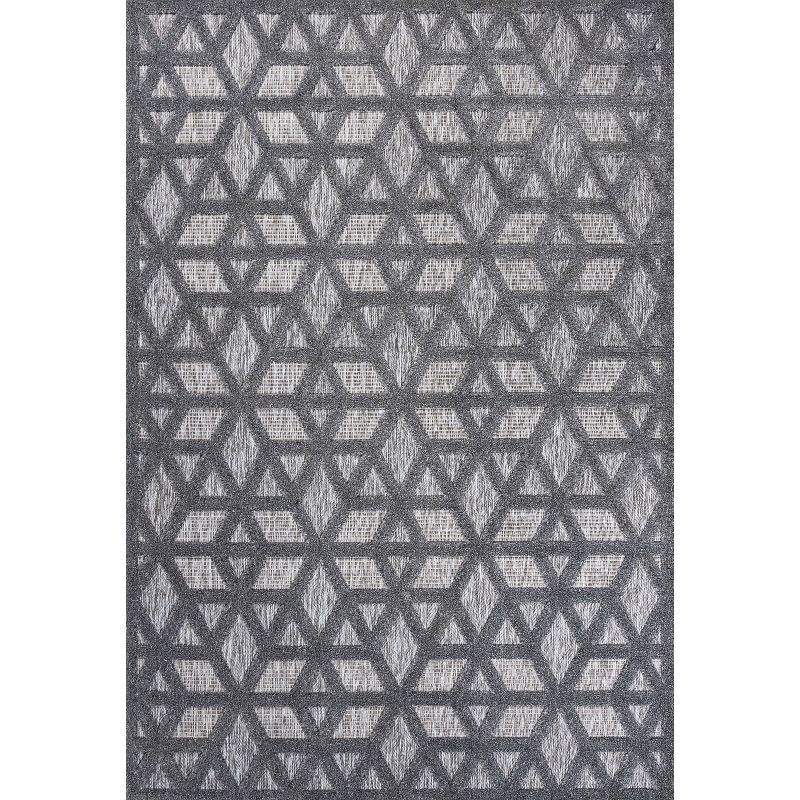 5 X 8 Talaia Neutral Geometric Indoor/Outdoor Area Rug, Dark Gray - JONATHAN Y