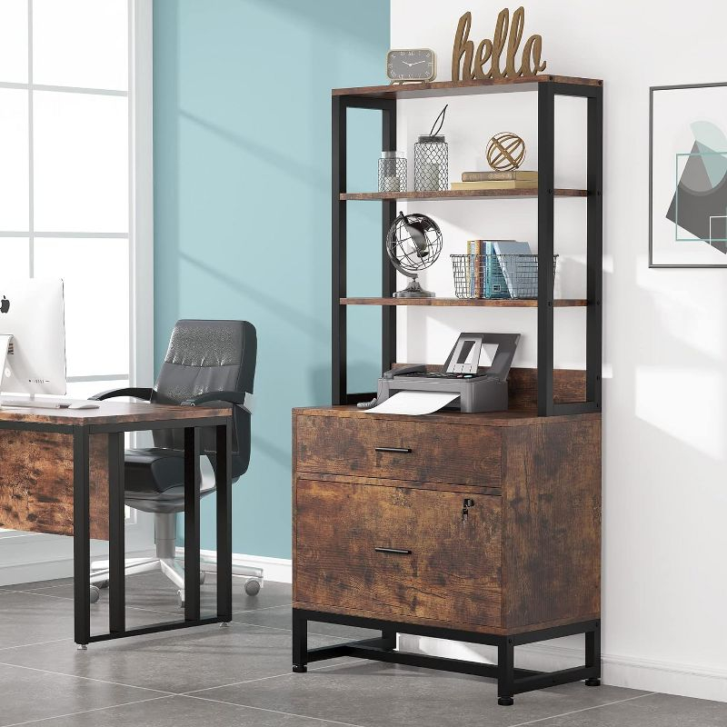 Tribesigns 2 Drawers Vertical File Cabinet, Filing Cabinet Printer Stand with Open Storage Shelves, Dark Brown