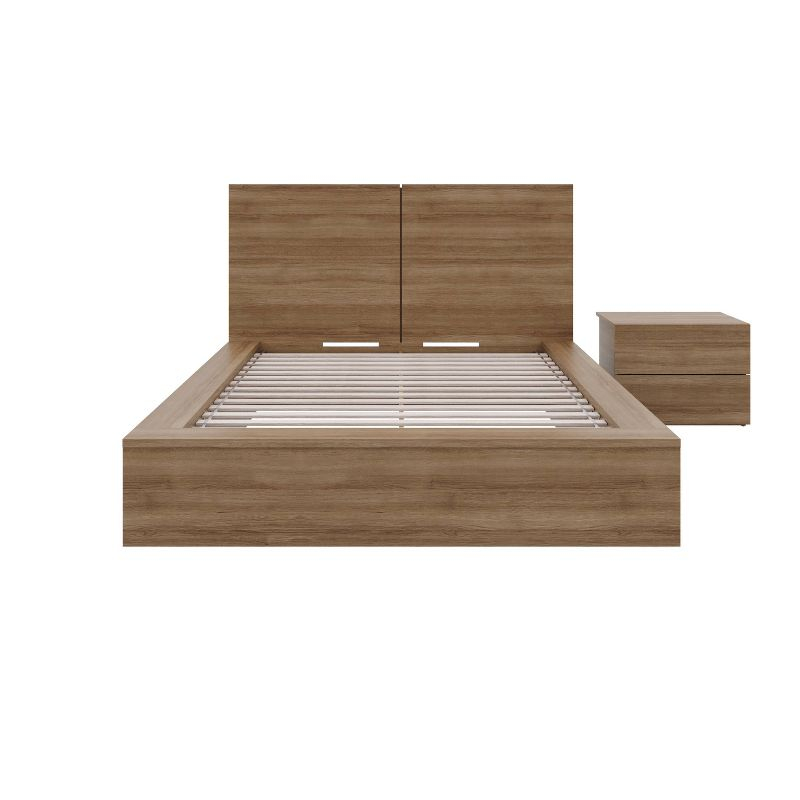 Nexera 3pc Full James Bedroom Set Brown Oak: Modern Style, Includes Nightstand & Headboard