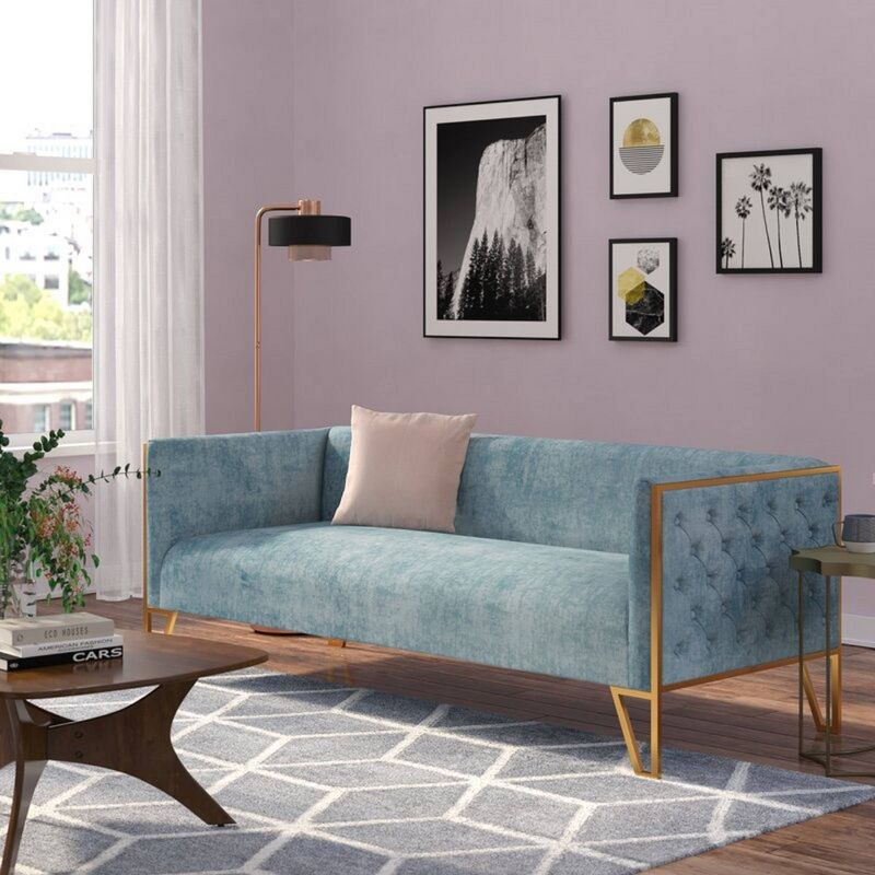 Vector Velvet 3 Seater Sofa Ocean Blue - Manhattan Comfort