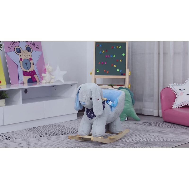 Qaba Kids Ride-On Rocking Horse Toy Bunny Rocker with Fun Play Music & Soft Plush Fabric for Children 18-36 Months