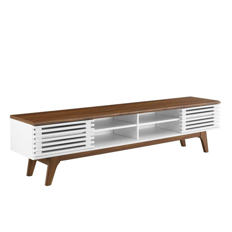 Render Entertainment Center TV Stand for TVs up to 78" Walnut/White - Modway: Mid-Century Design, Media Storage, Cable Management