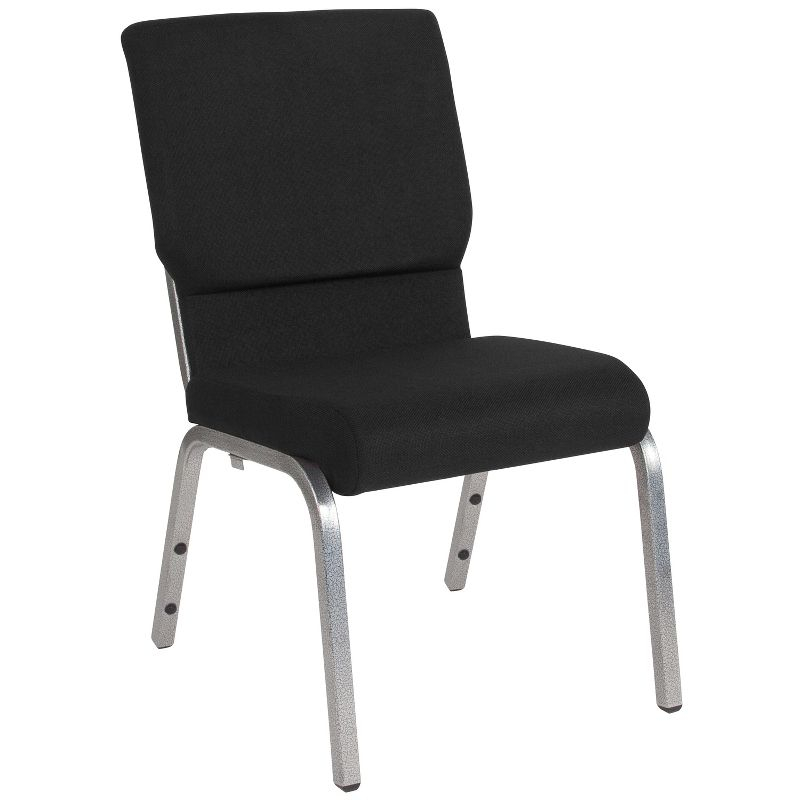 Emma and Oliver 18.5"W Stacking Church Chair in Black Fabric - Silver Vein Frame