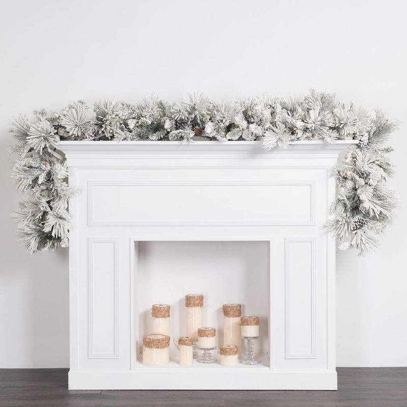 Vickerman 9' Flocked Alberta Artificial Christmas Garland, Warm White LED Lights