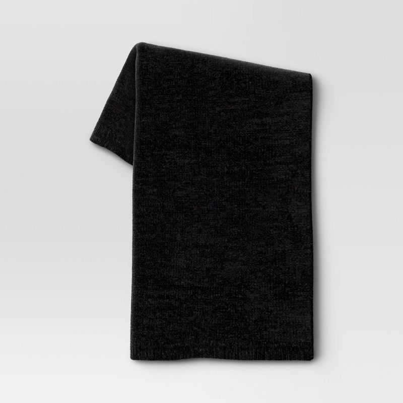 Shiny Chenille Throw Blanket Black - Threshold™: Sensory Friendly, Machine Washable, 50x60" Polyester