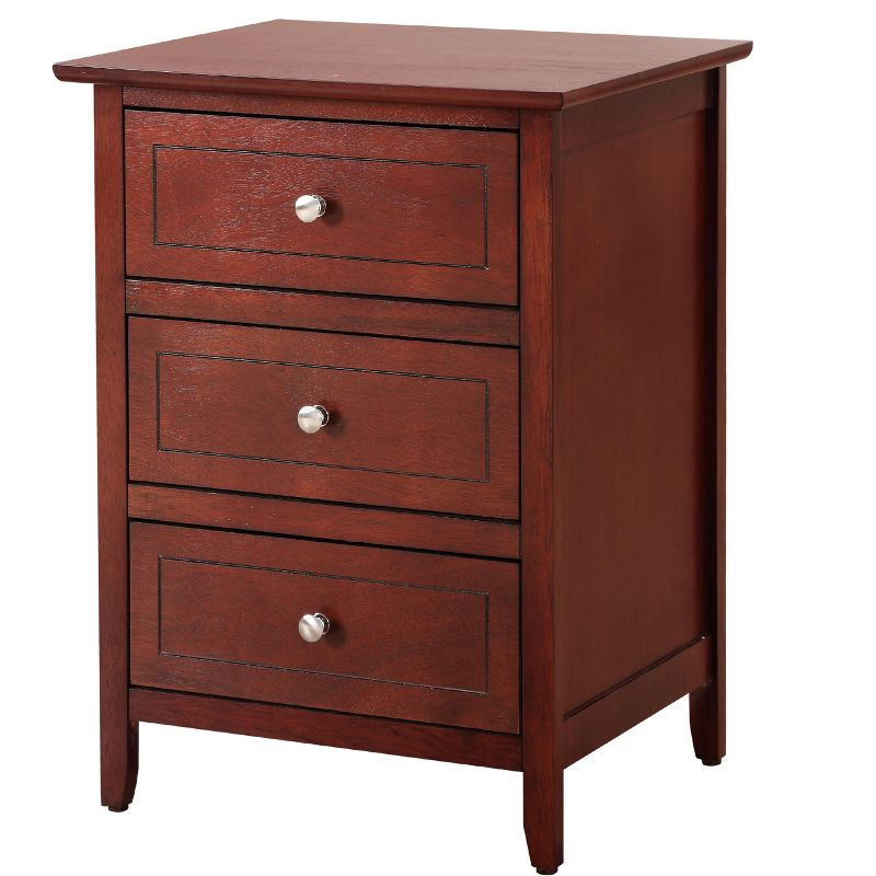 Passion Furniture Daniel 3-Drawer Cherry Nightstand (25 in. H x 19 in. W x 15 in. D)