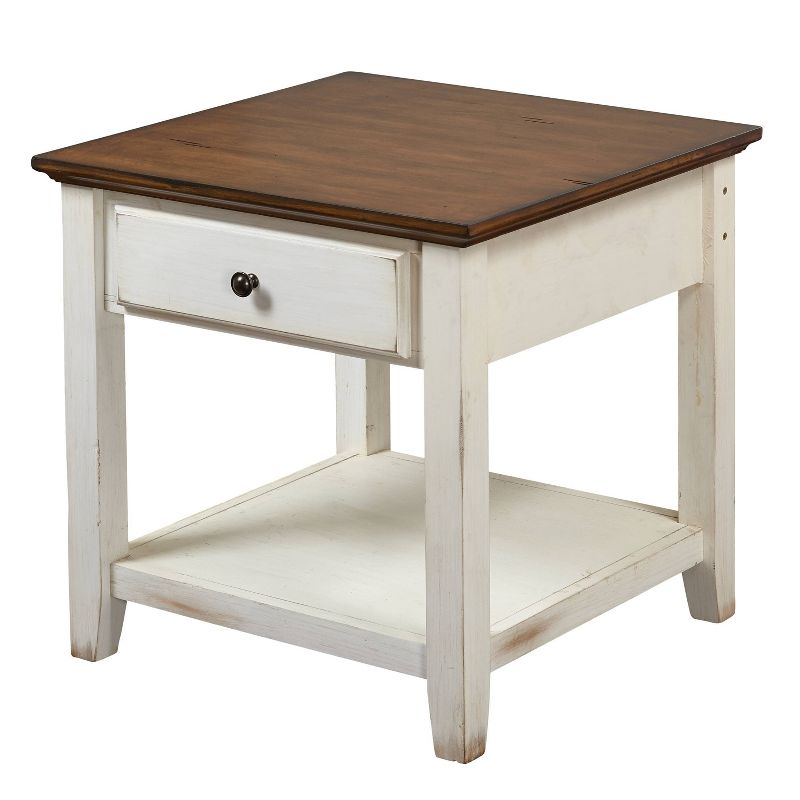 Charleston End Table Off White/Chestnut - Buylateral: Mid-Century Modern Design, Drawer & Fixed Shelf