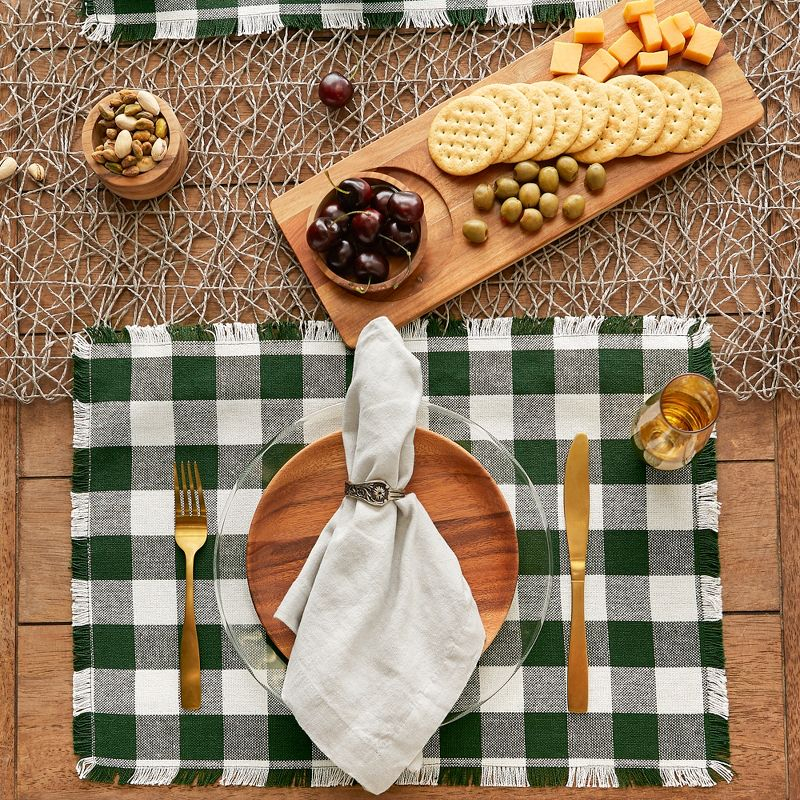 Design Imports Hunter Green  Heavyweight Check Fringed Placemat Set/6