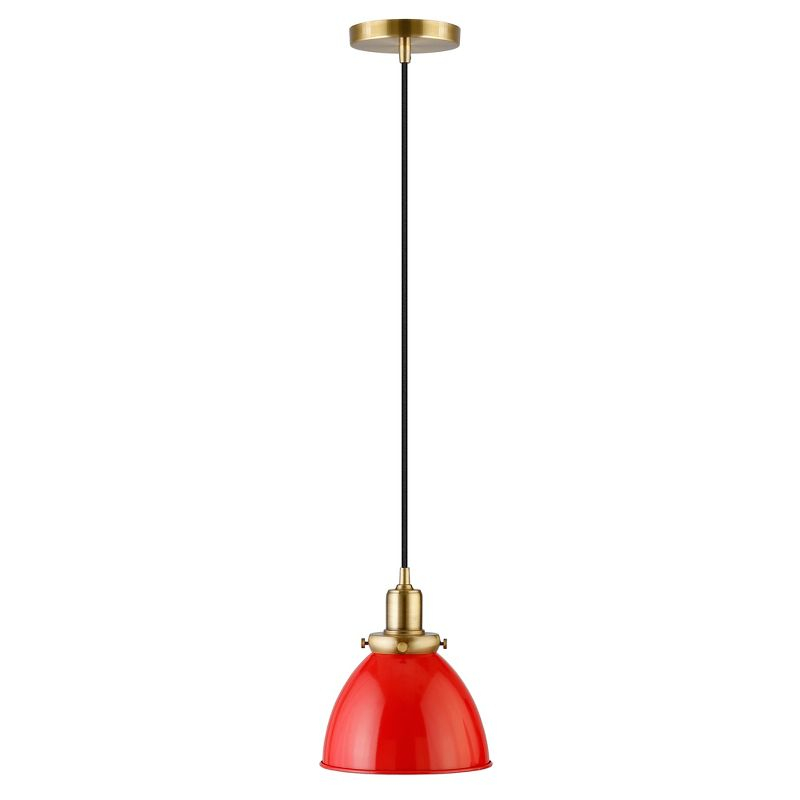 Hudson and Canal 8" Wide Pendant with Metal Shade Poppy Red/Brass: Industrial Style, UL Listed, E26 Socket