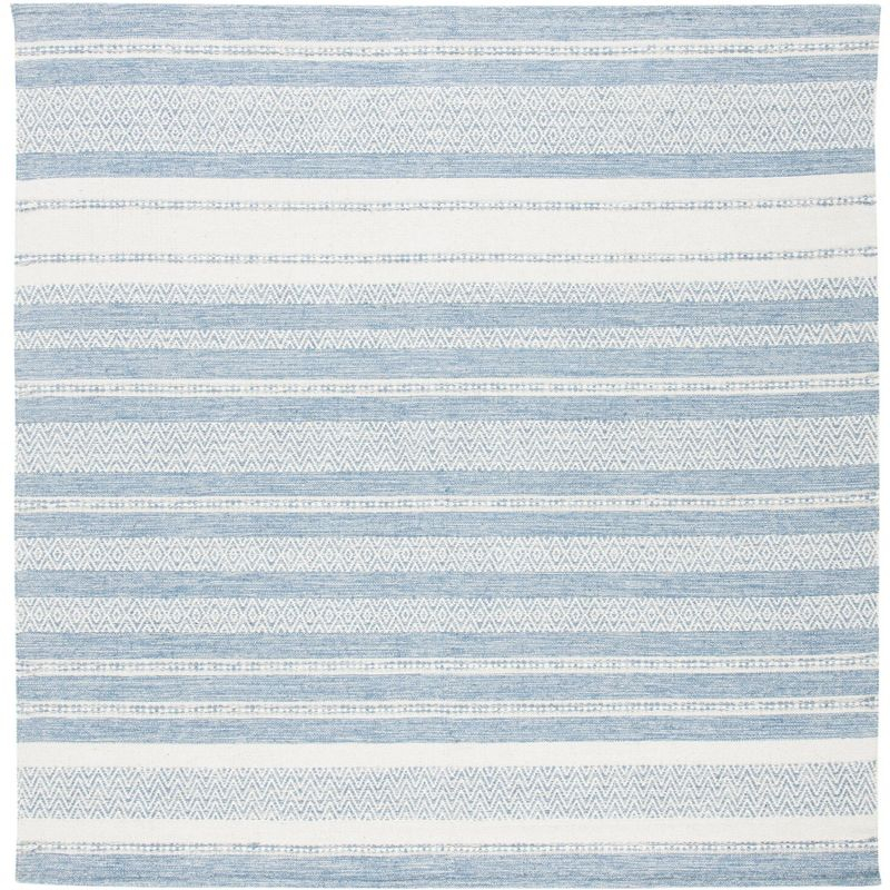 Striped Kilim STK503 Hand Woven Area Rug - Ivory/Blue - 7'x7' - Safavieh.