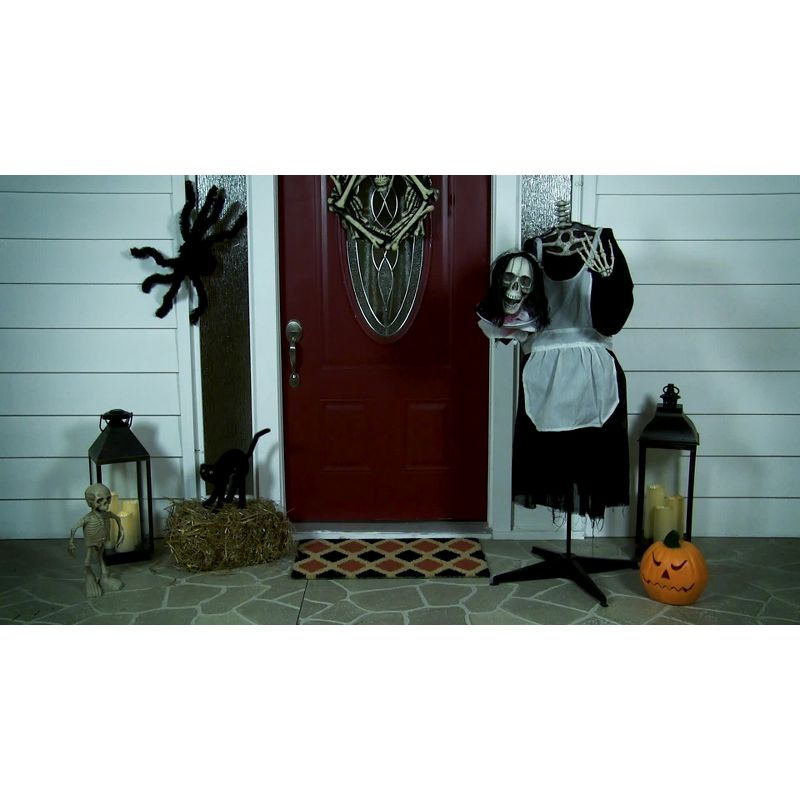 Northlight LED Animated Head-in-Hand Skeleton Maid Halloween Decoration - 57" - White Lights