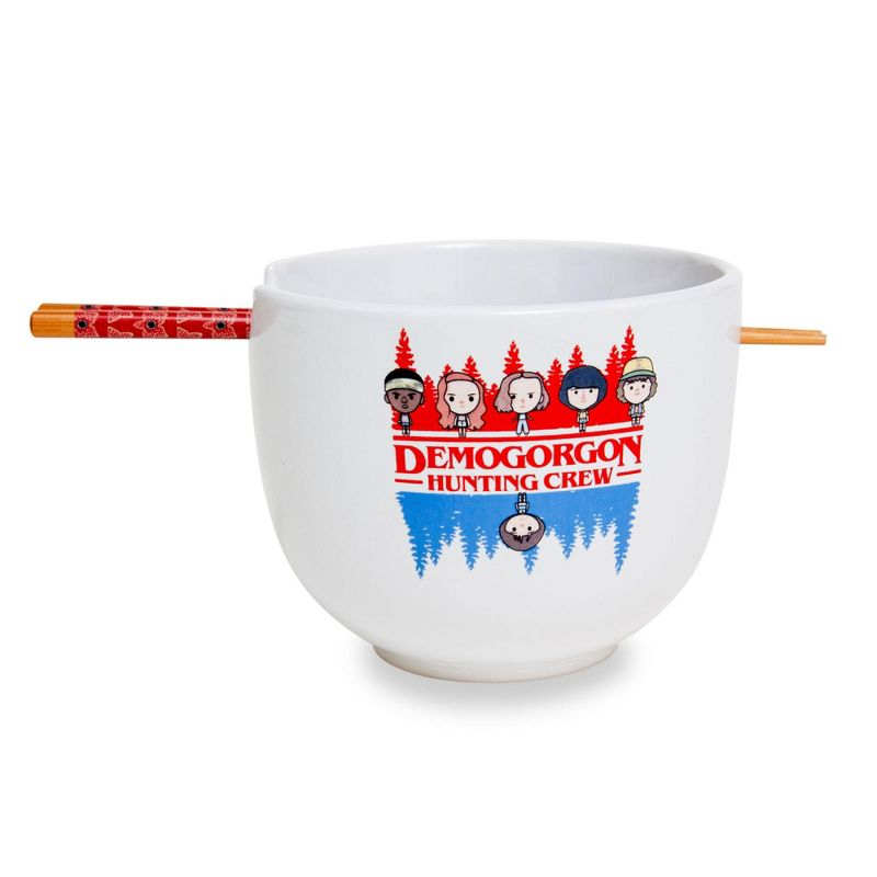 Silver Buffalo Stranger Things Demogorgon Hunting Crew 20-Ounce Ramen Bowl and Chopstick Set