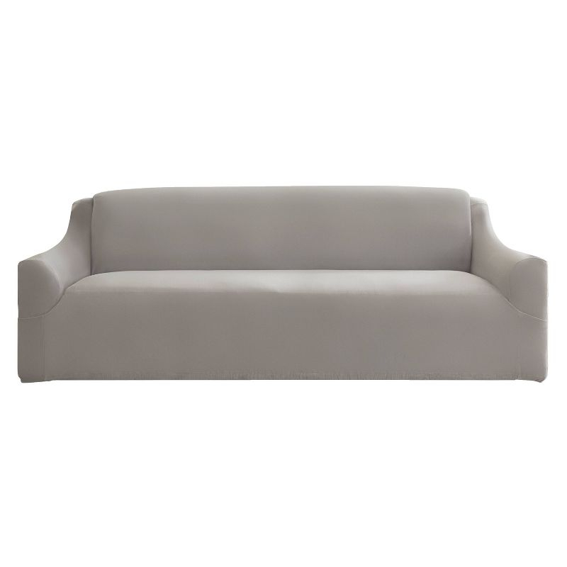 Sure Fit Hampstead Stretch Velvet Extra Large Sofa Machine Washable Couch Cover Light Gray: Pet Friendly, Indoor Use, Microfiber & Spandex
