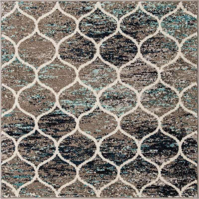 Unique Loom 4' 0 x 4' 0 Trellis Frieze Rounded Blue Multi Area Rug